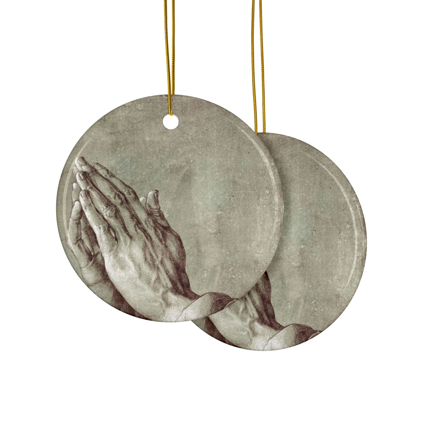 Albrect Durer Praying Hands, 2-Sided Ceramic Ornament, 3 Inch Diameter