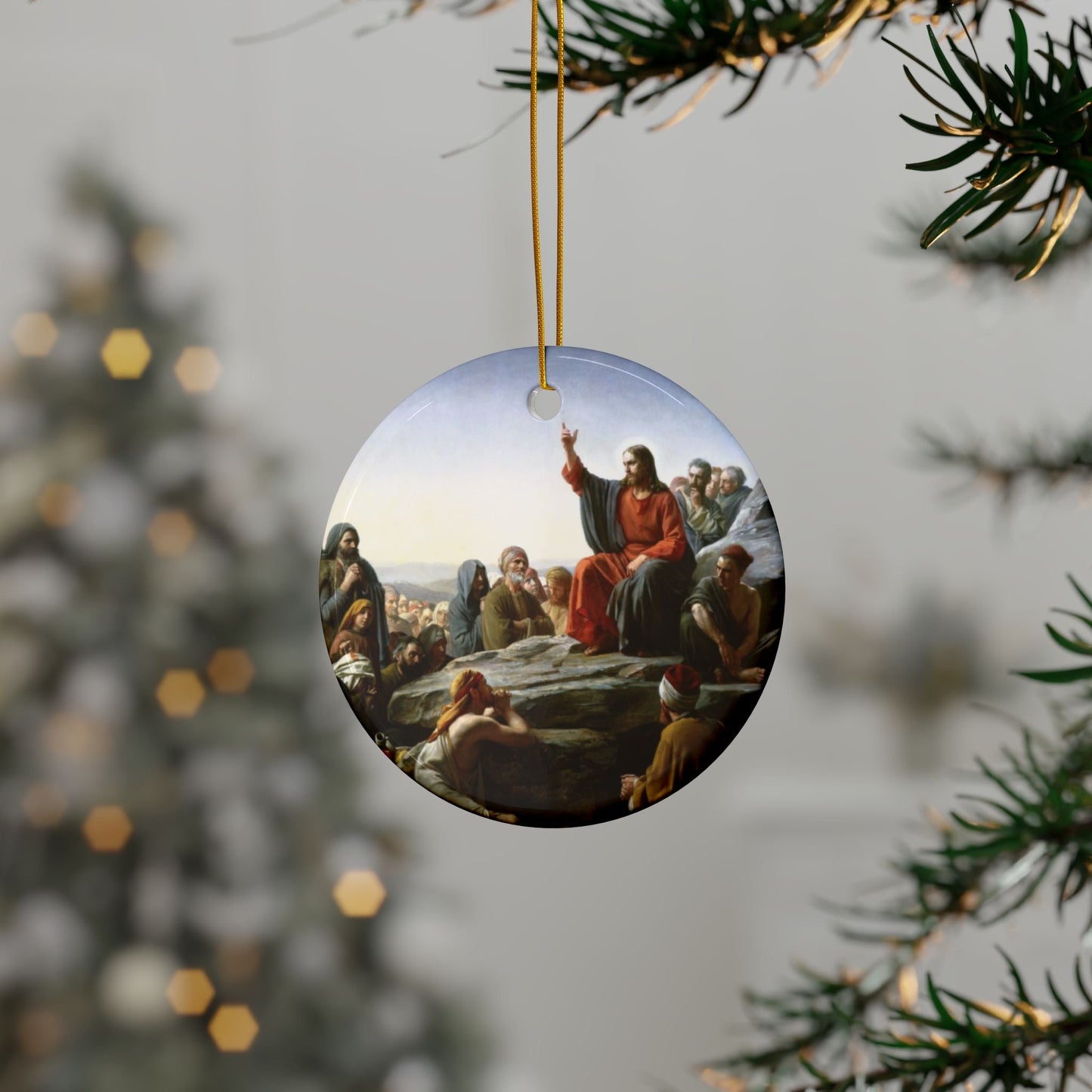 Carl Heinrich Bloch Sermon on the Mount, 2-Sided Ceramic Ornament, 3 Inch Diameter