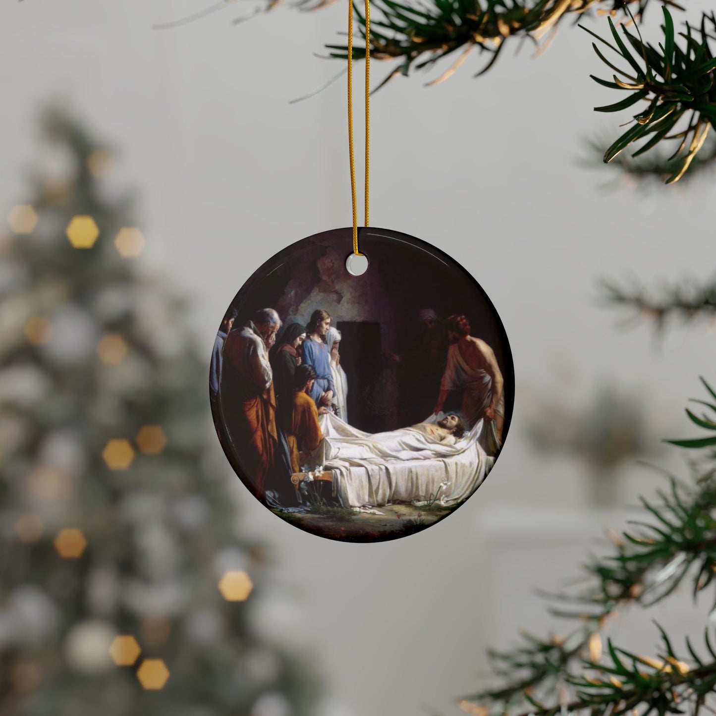 Carl Heinrich Bloch Burial of Jesus, 2-Sided Ceramic Ornament, 3 Inch Diameter