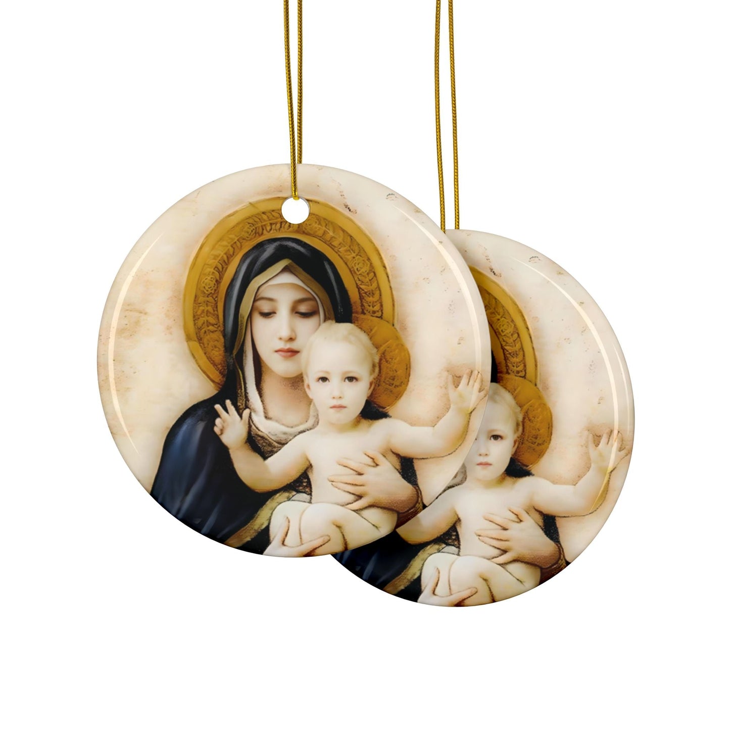 Madonna and Child, 2-Sided Ceramic Ornament, 3 Inch Diameter