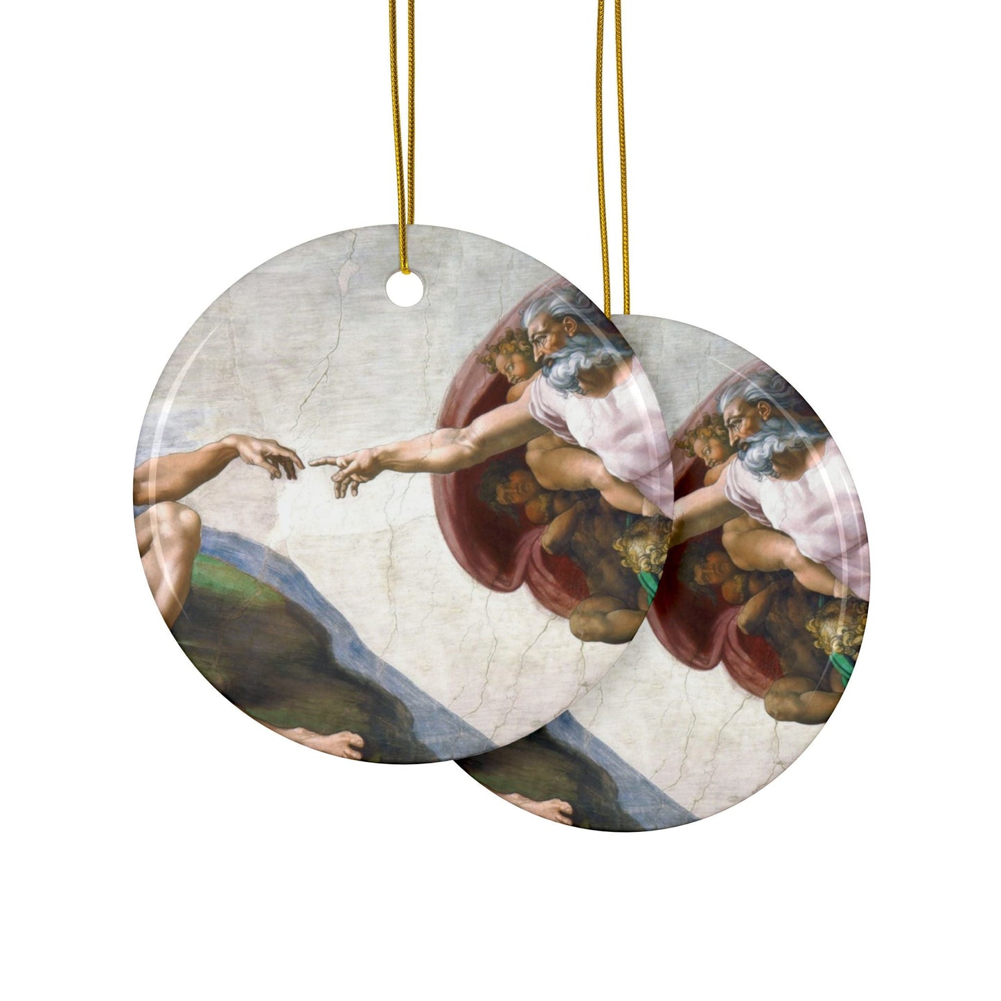 Michelangelo Creation of Adam, 2-Sided Ceramic Ornament, 3 Inch Diameter