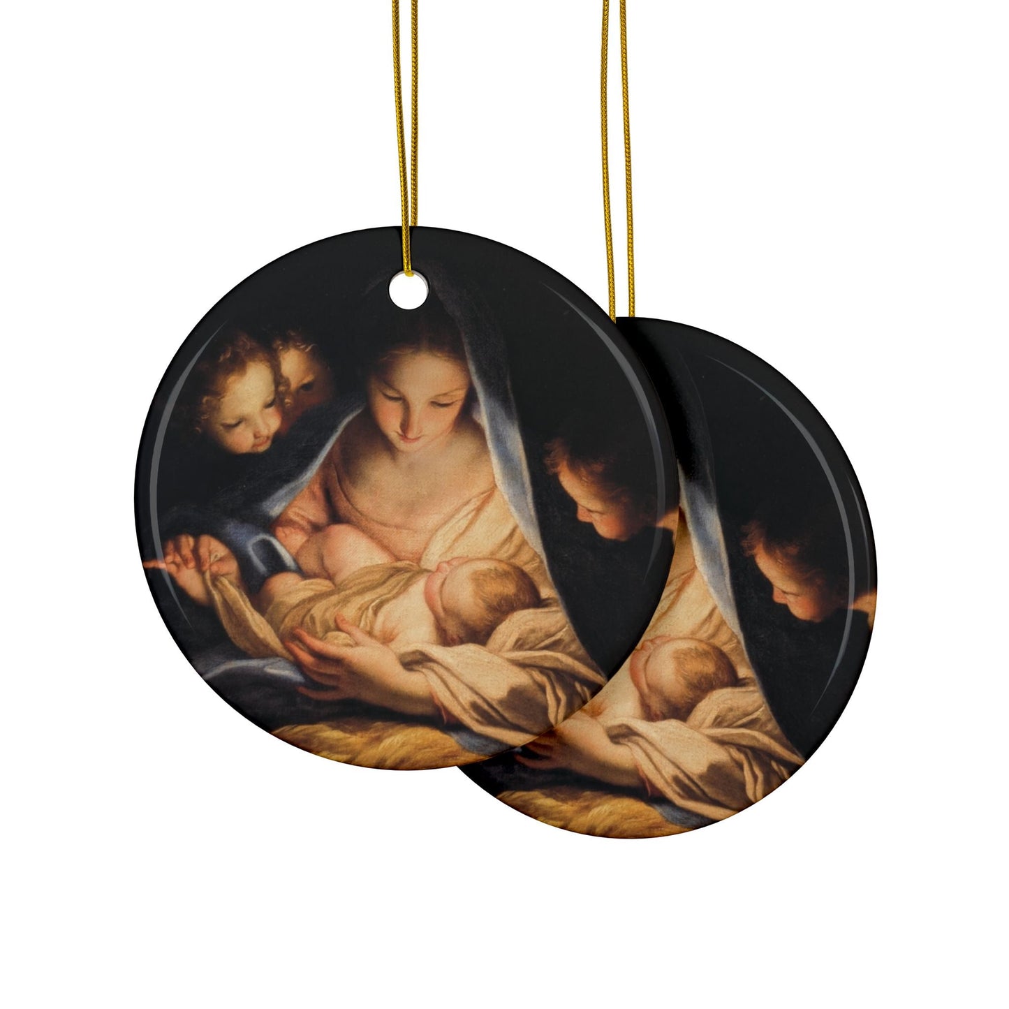 Carlo Maratta (Marratti) Nativity, 2-Sided Ceramic Ornament, 3 Inch Diameter
