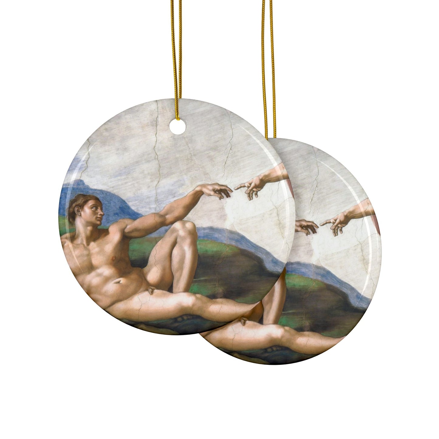 Michelangelo Creation of Adam v2, 2-Sided Ceramic Ornament, 3 Inch Diameter