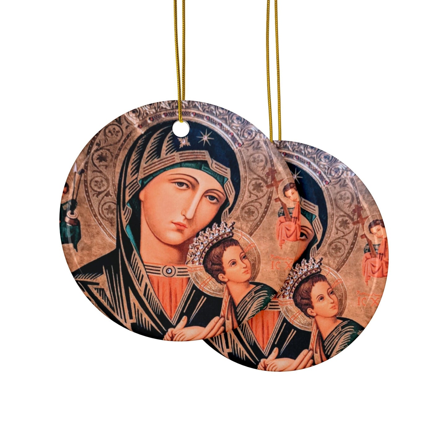 Our Lady of Perpetual Help Artist Unknown, 2-Sided Ceramic Ornament, 3 Inch Diameter