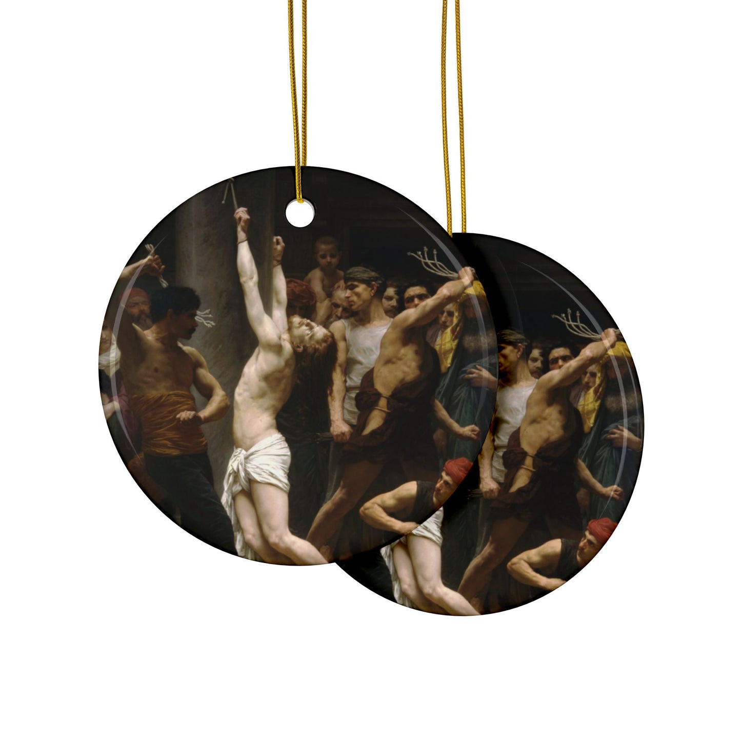 William Adolphe Bouguereau Flagellation Scourging at the Pillar, 2-Sided Ceramic Ornament, 3 Inch Diameter