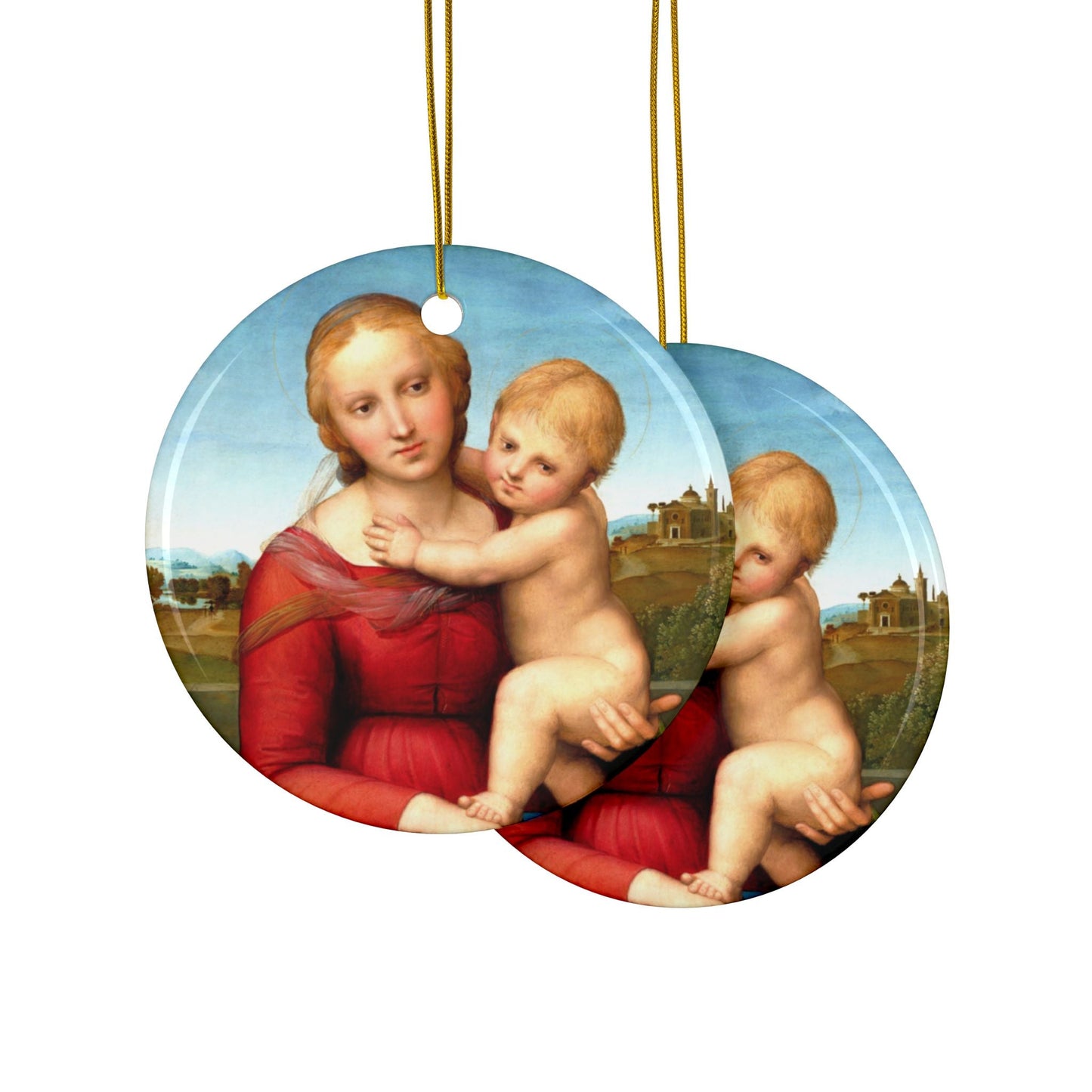 Rapheal's Madonna and Child, 2-Sided Ceramic Ornament, 3 Inch Diameter