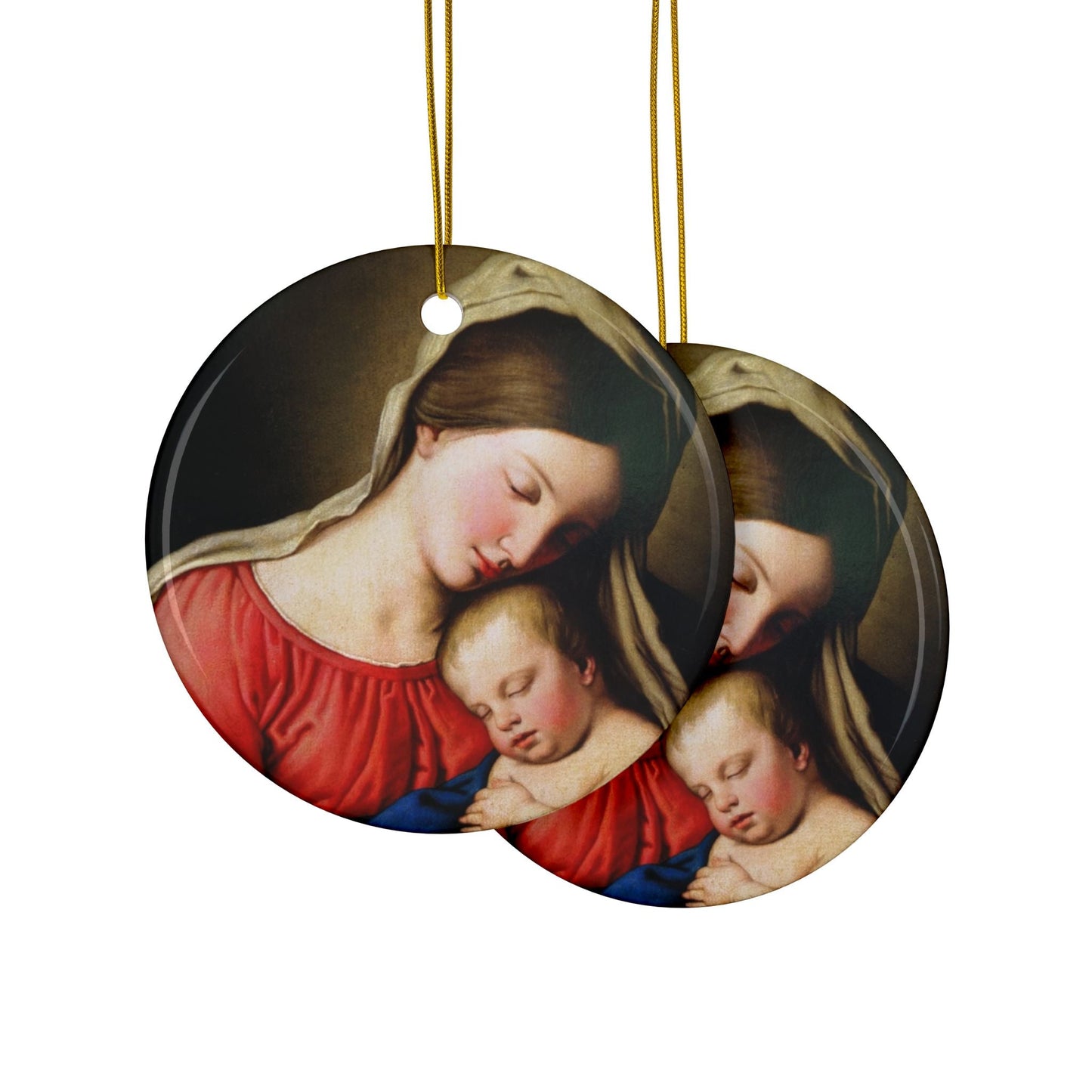Giovanni Battista Madonna and Child, 2-Sided Ceramic Ornament, 3 Inch Diameter