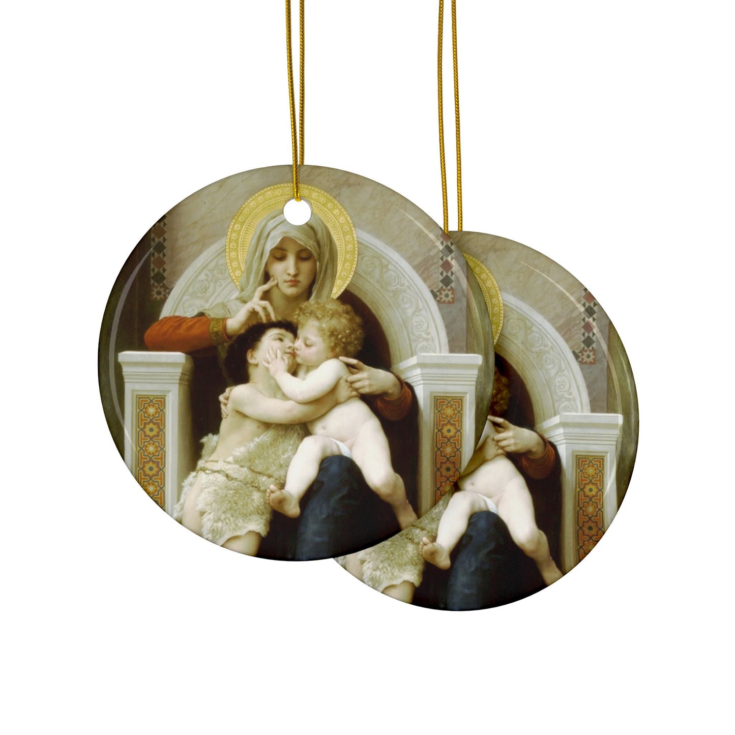 William Adolphe Bouguereau , Virgin Mary with Christ and John the Baptist 2-Sided Ceramic Ornament, 3 Inch Diameter
