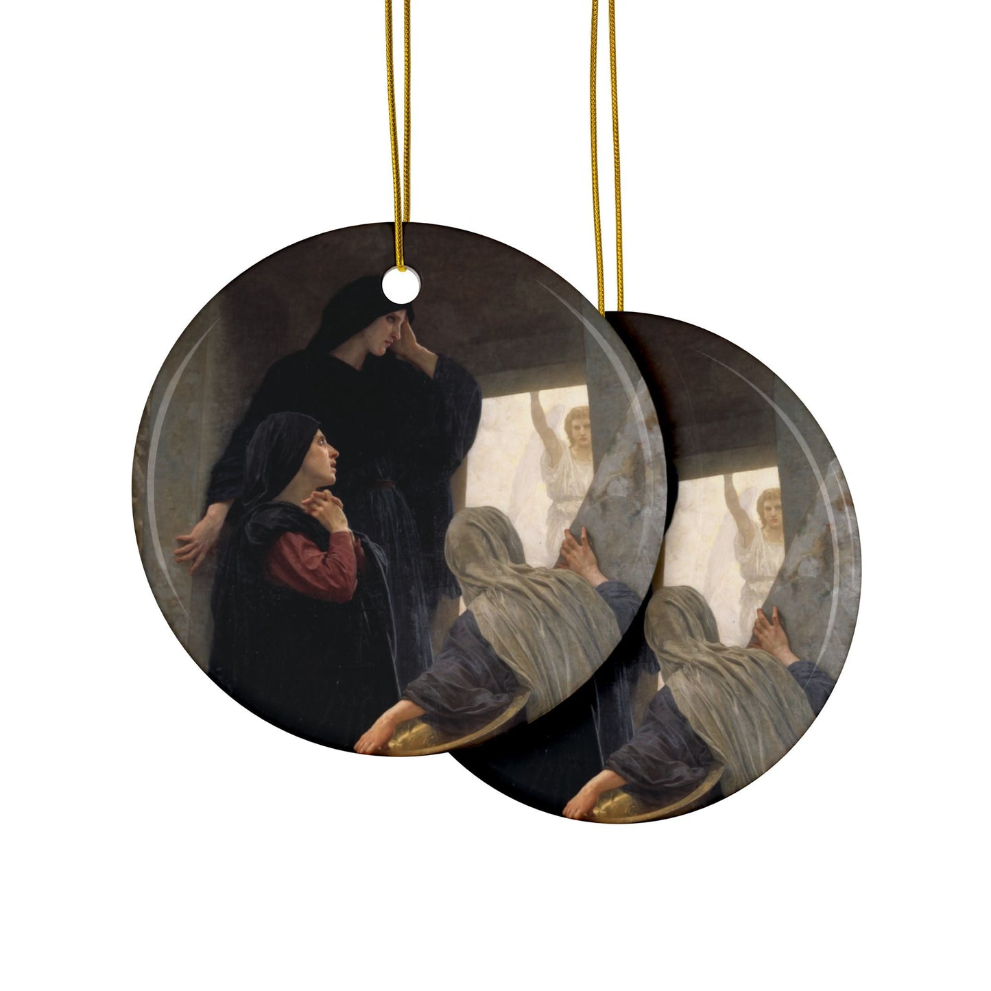 William Adolphe Bouguereau 3 Women at the Tomb, 2-Sided Ceramic Ornament, 3 Inch Diameter