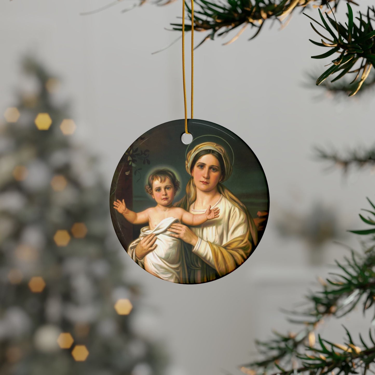 Madonna and Child, 2-Sided Ceramic Ornament, 3 Inch Diameter