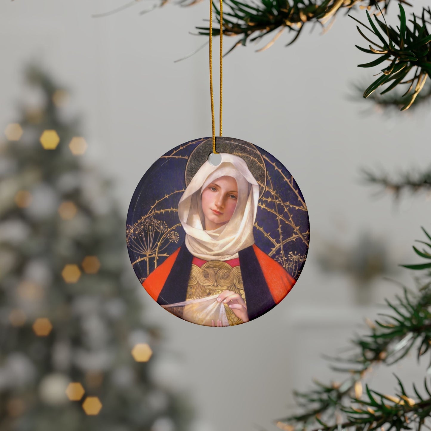 Marianne Stokes Virgin Mary, 2-Sided Ceramic Ornament, 3 Inch Diameter