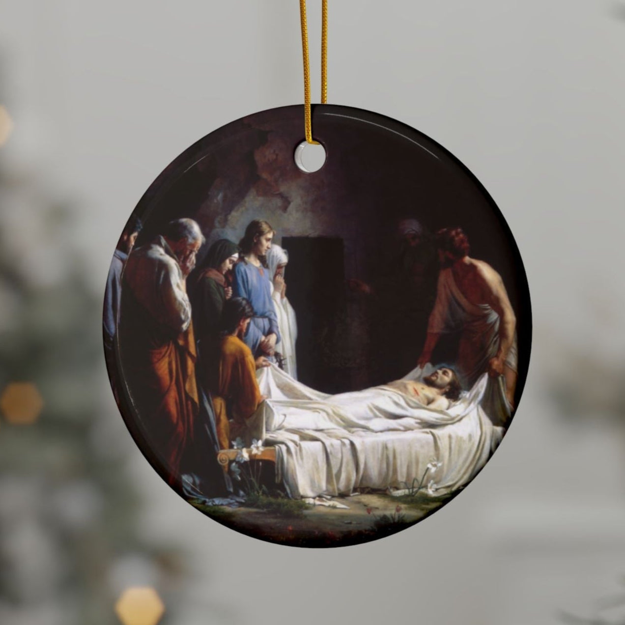Carl Heinrich Bloch Burial of Jesus, 2-Sided Ceramic Ornament, 3 Inch Diameter