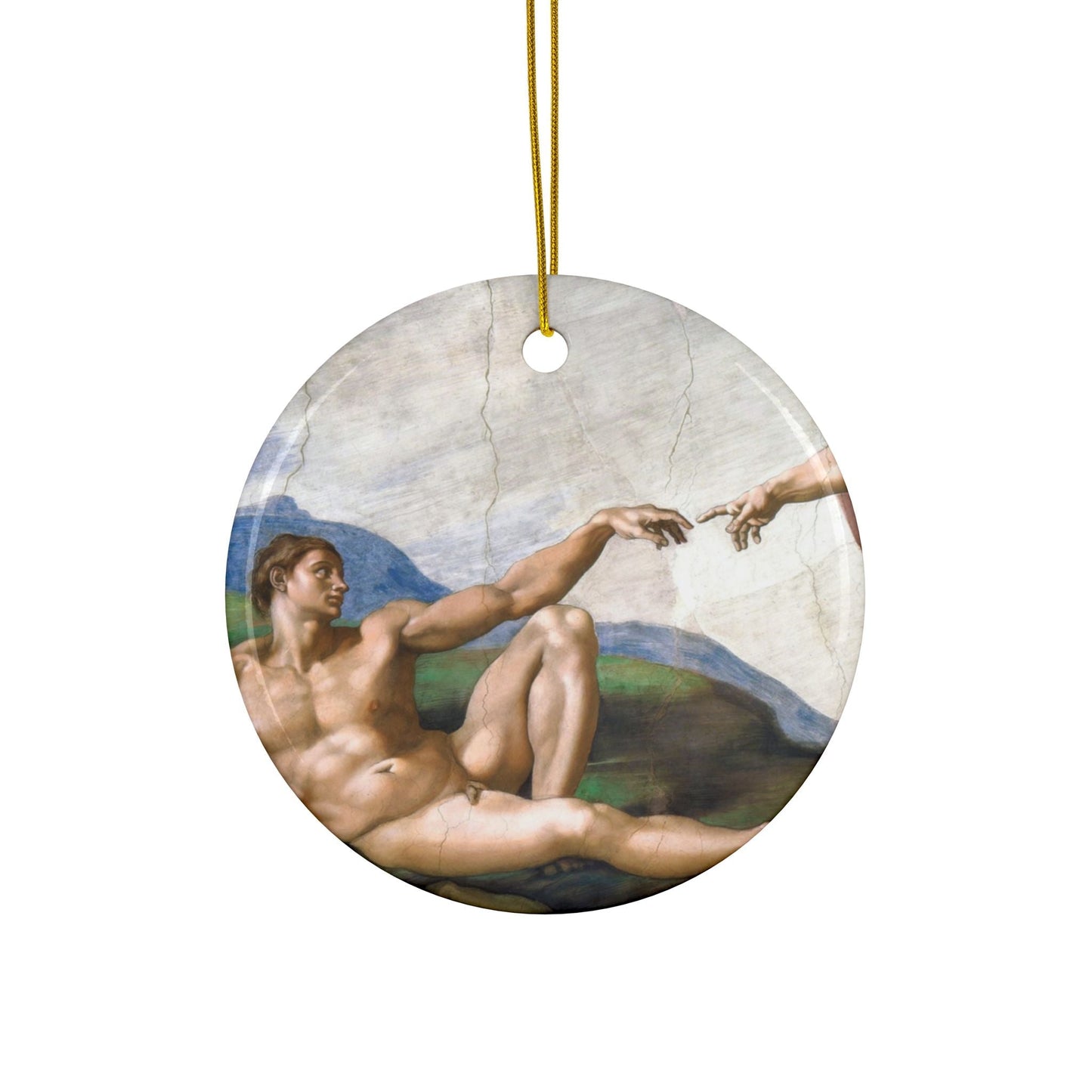 Michelangelo Creation of Adam v2, 2-Sided Ceramic Ornament, 3 Inch Diameter