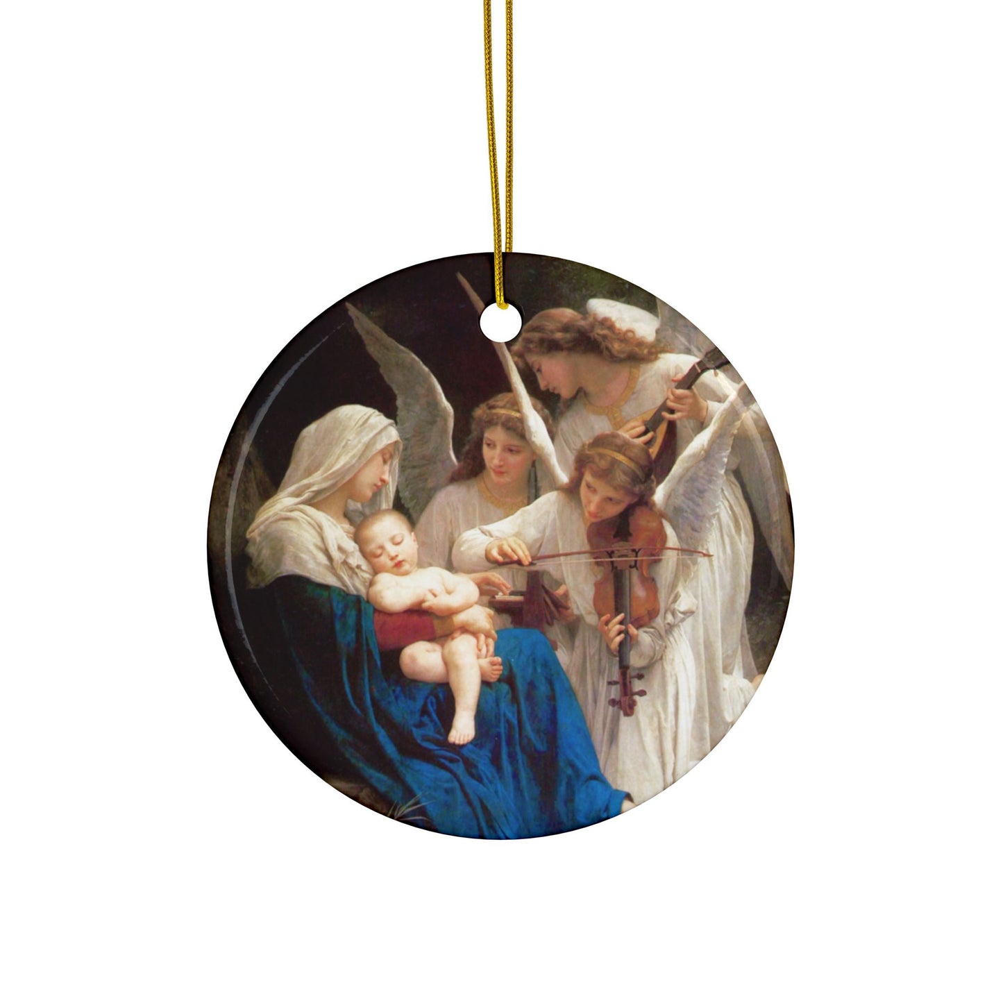 William Adolphe Bouguereau Songs with the Angels, 2-Sided Ceramic Ornament, 3 Inch Diameter