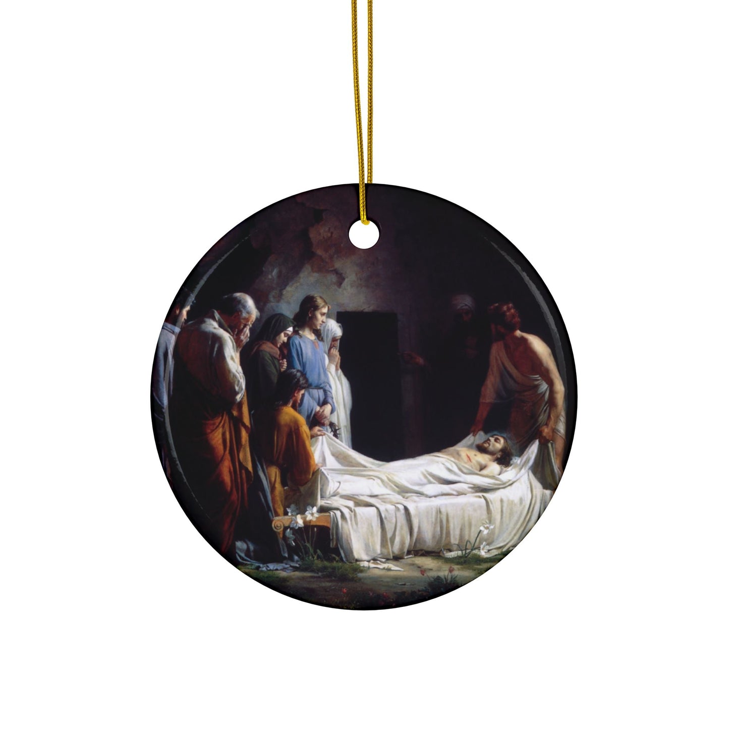Carl Heinrich Bloch Burial of Jesus, 2-Sided Ceramic Ornament, 3 Inch Diameter