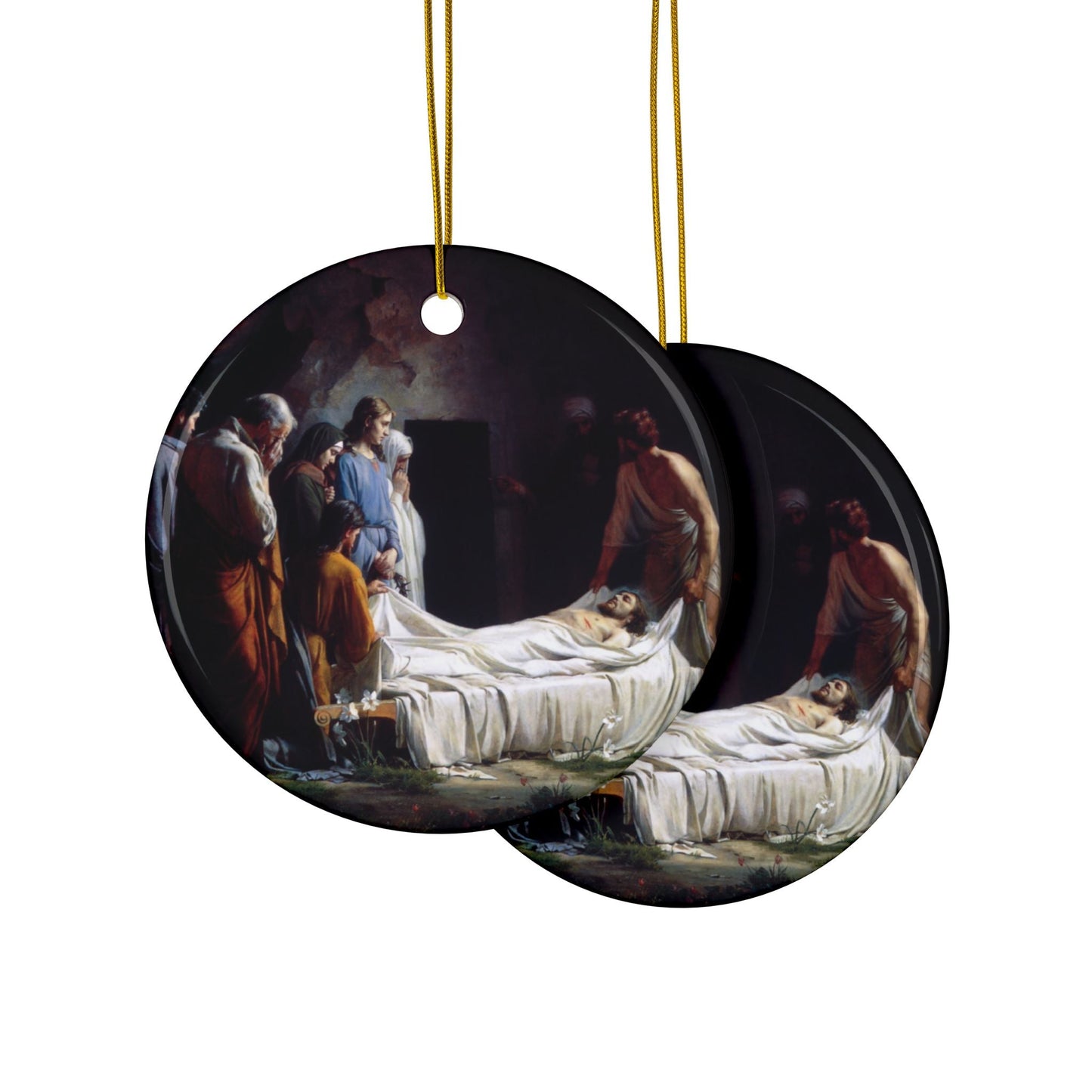 Carl Heinrich Bloch Burial of Jesus, 2-Sided Ceramic Ornament, 3 Inch Diameter