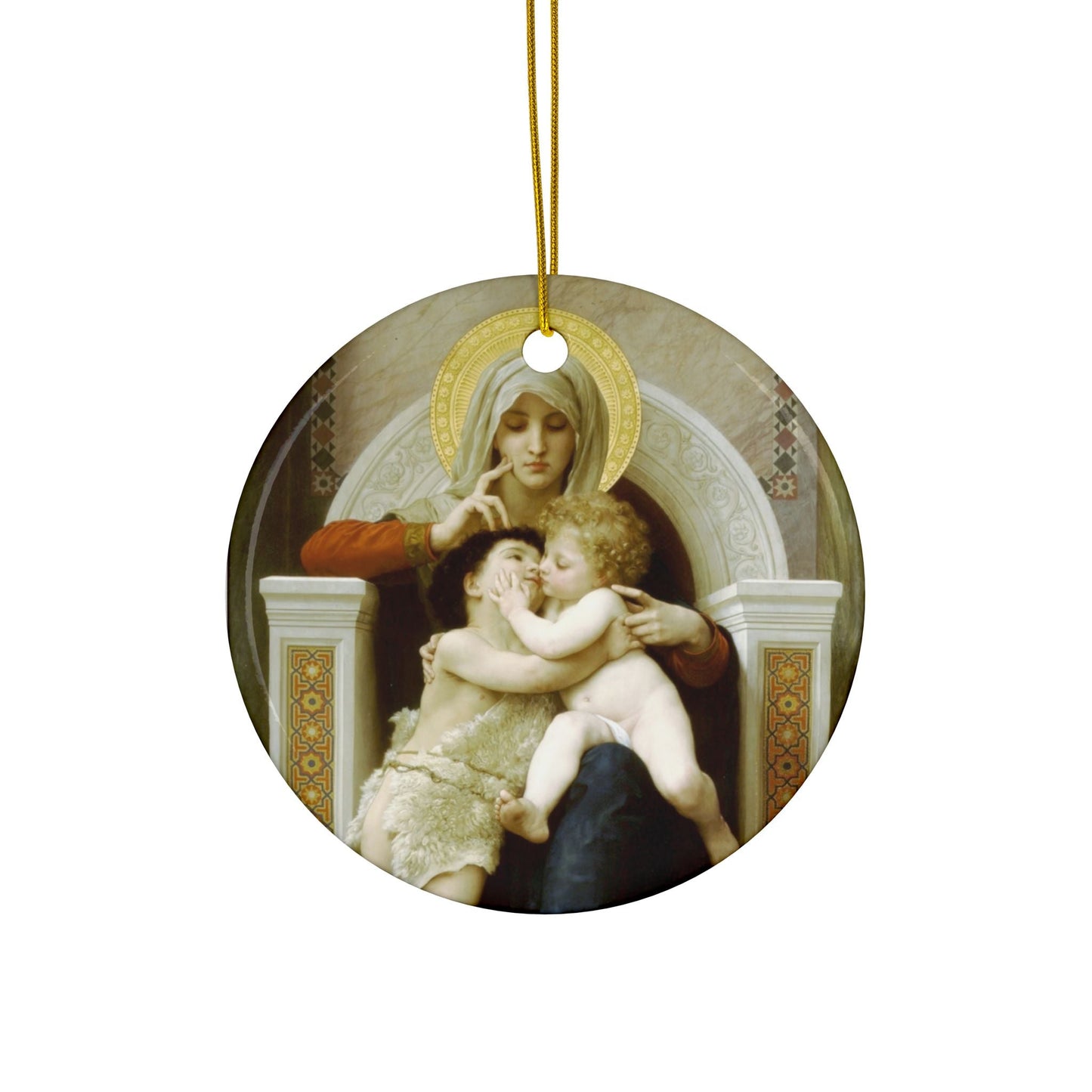 William Adolphe Bouguereau , Virgin Mary with Christ and John the Baptist 2-Sided Ceramic Ornament, 3 Inch Diameter