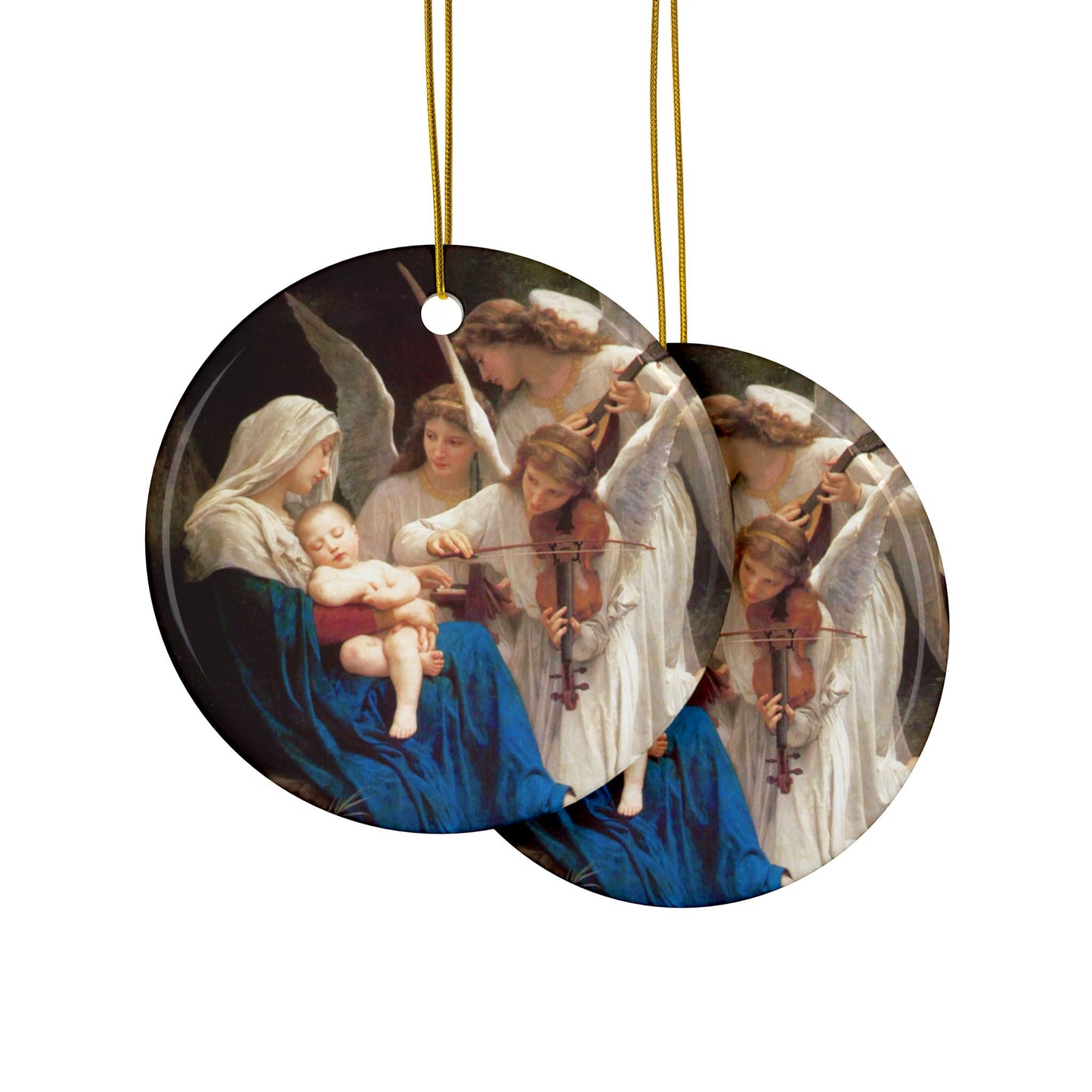 William Adolphe Bouguereau Songs with the Angels, 2-Sided Ceramic Ornament, 3 Inch Diameter