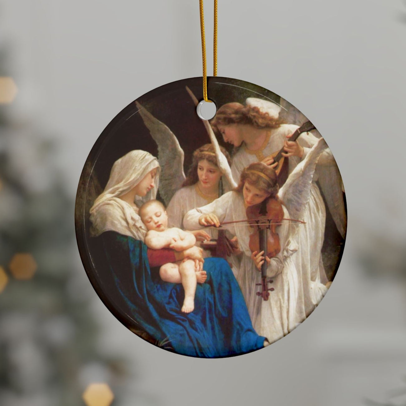 William Adolphe Bouguereau Songs with the Angels, 2-Sided Ceramic Ornament, 3 Inch Diameter